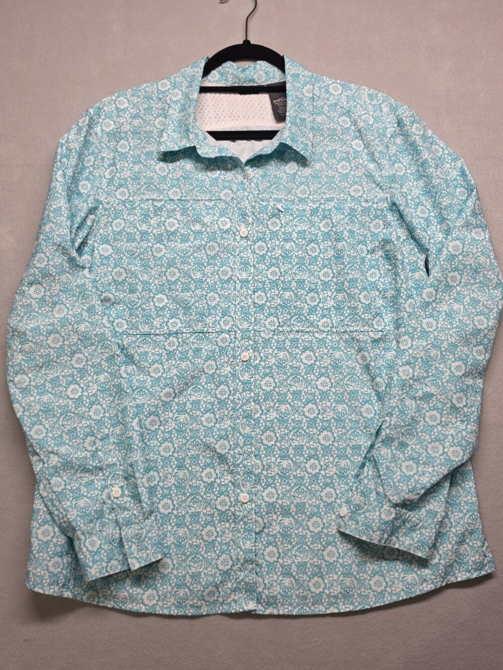 Eddie Bauer Blue Floral Vented Hiking Button Front Shirt Womens XL